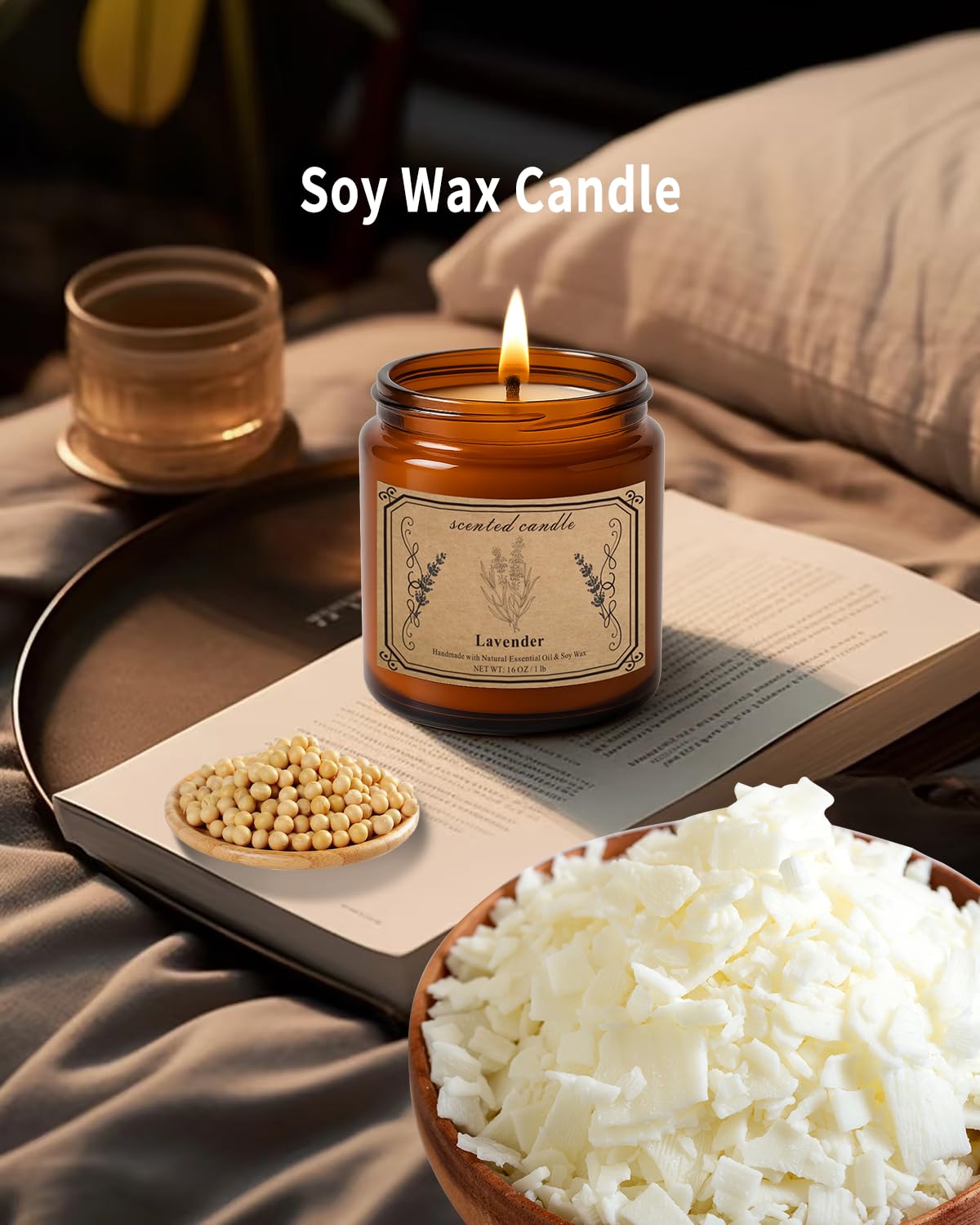 Candles for Home Scented – 16oz Lavender Soy Wax Candle, 100 Hour Burn Time, Aromatherapy Gift