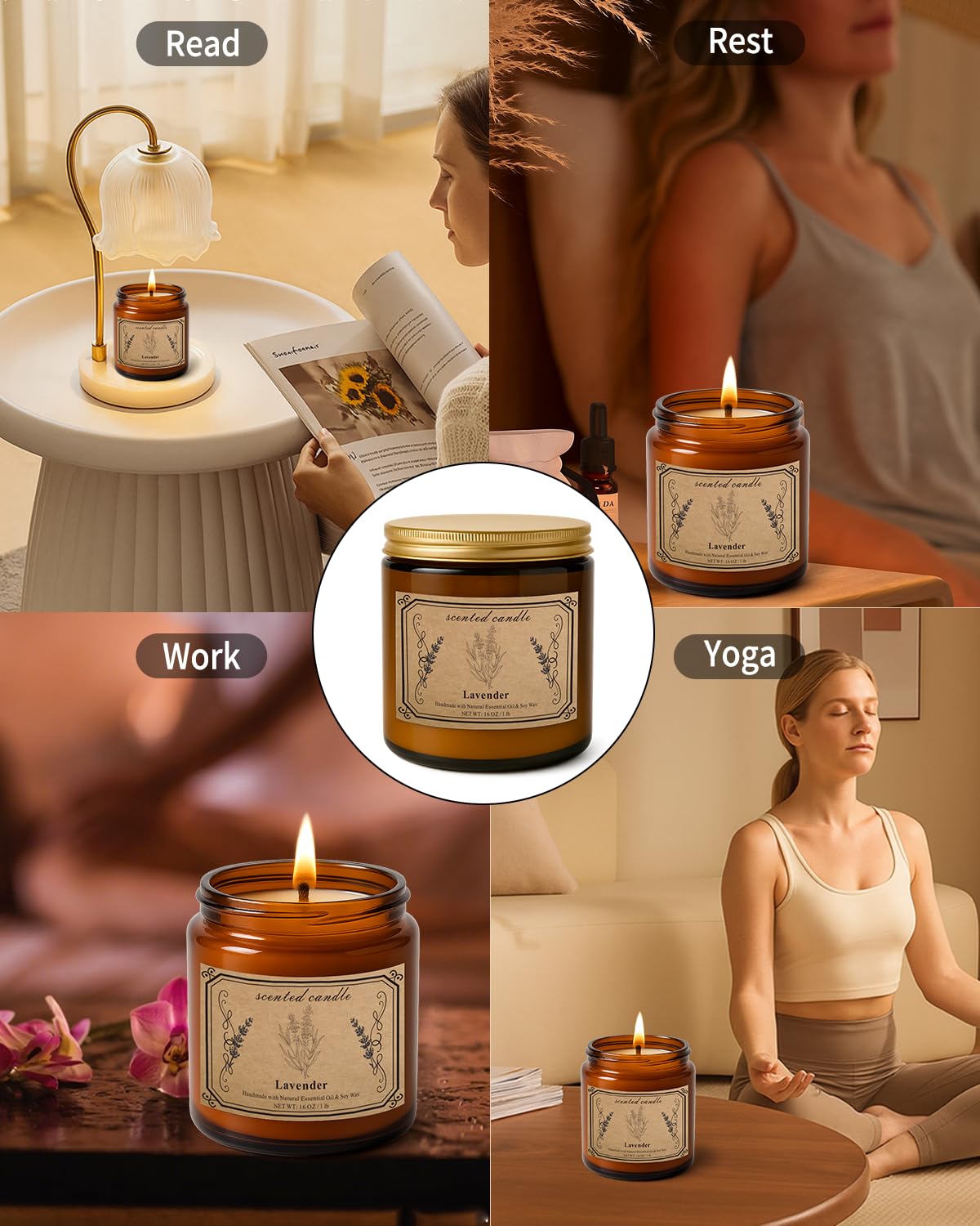 Candles for Home Scented – 16oz Lavender Soy Wax Candle, 100 Hour Burn Time, Aromatherapy Gift