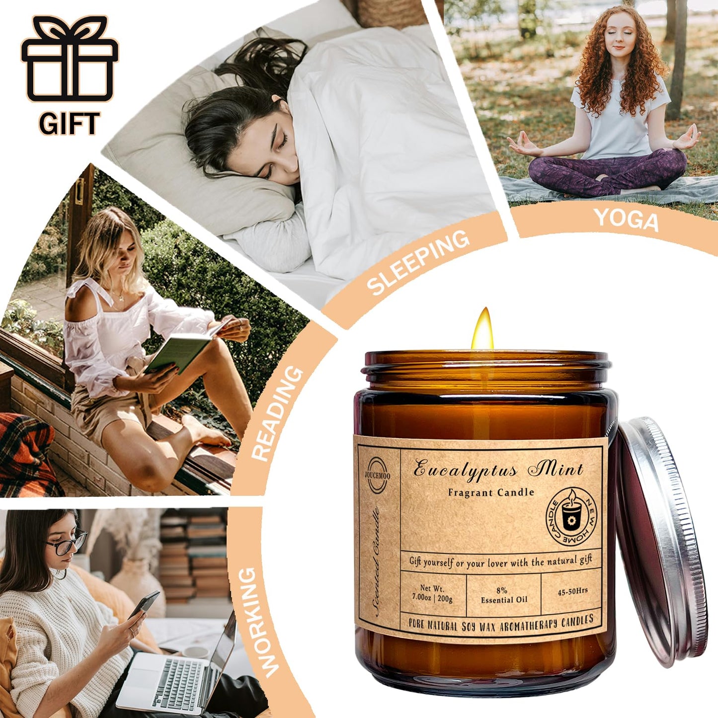 Scented Candles 7oz Eucalyptus Mint – Soy Wax Aromatherapy, Long-Lasting, Non-Toxic