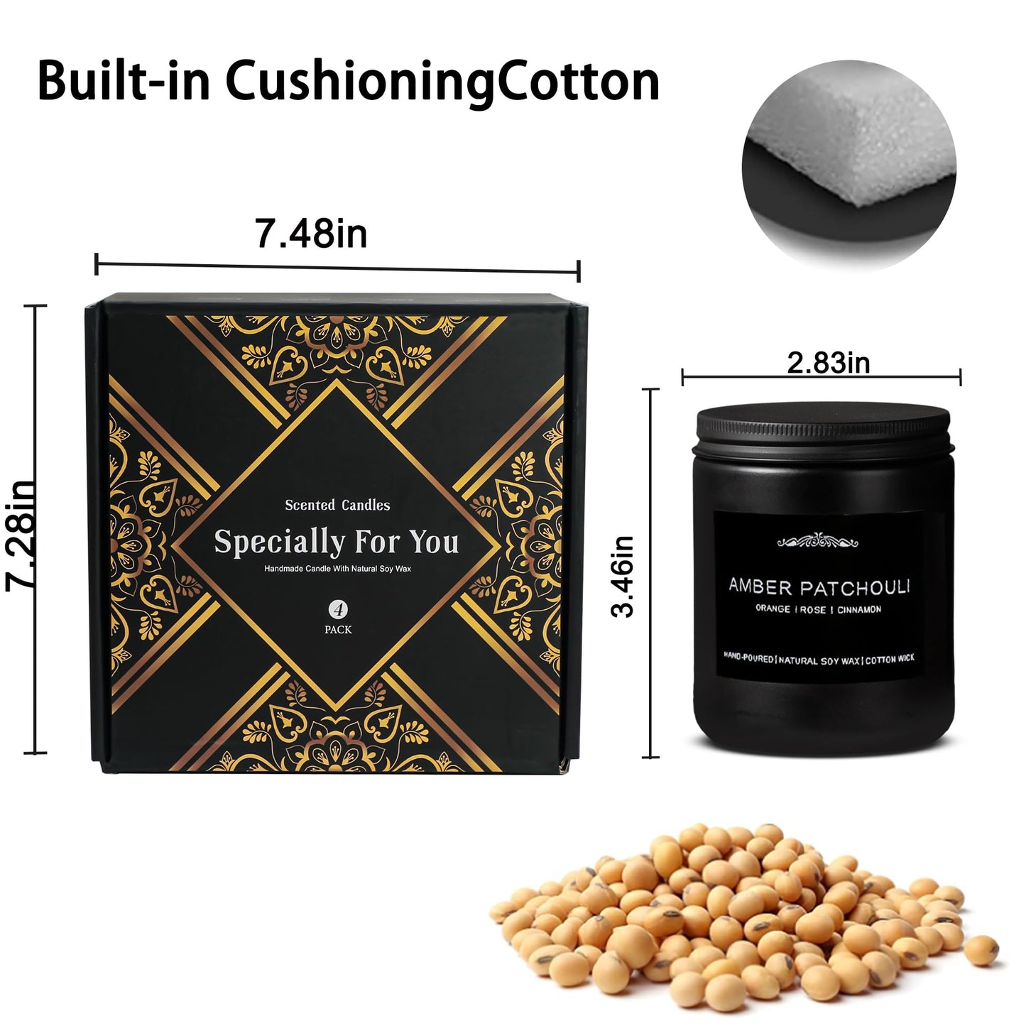 Candles for Men 4 Pack Soy Candles 28oz | 200 Hours Burn Time