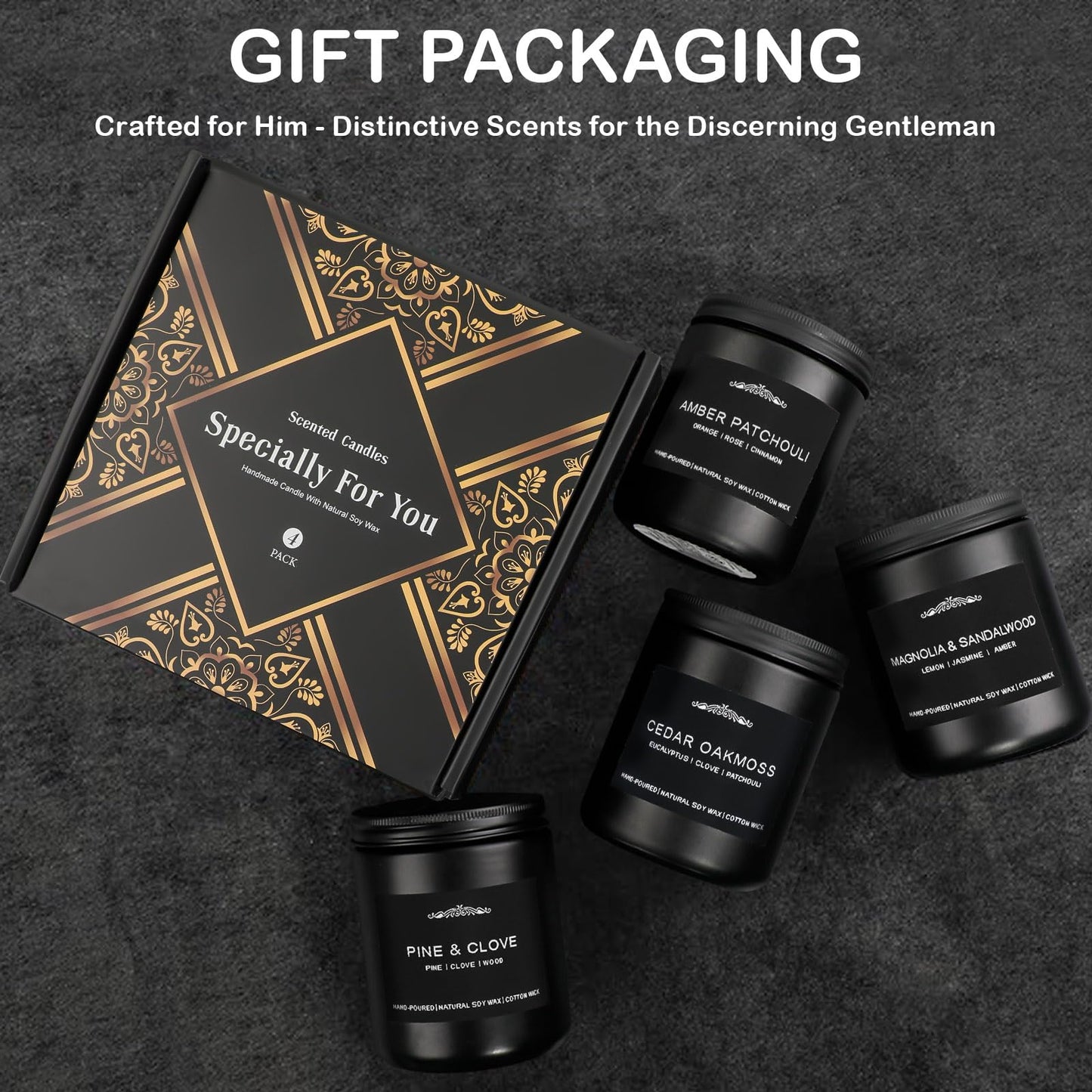 Candles for Men 4 Pack Soy Candles 28oz | 200 Hours Burn Time