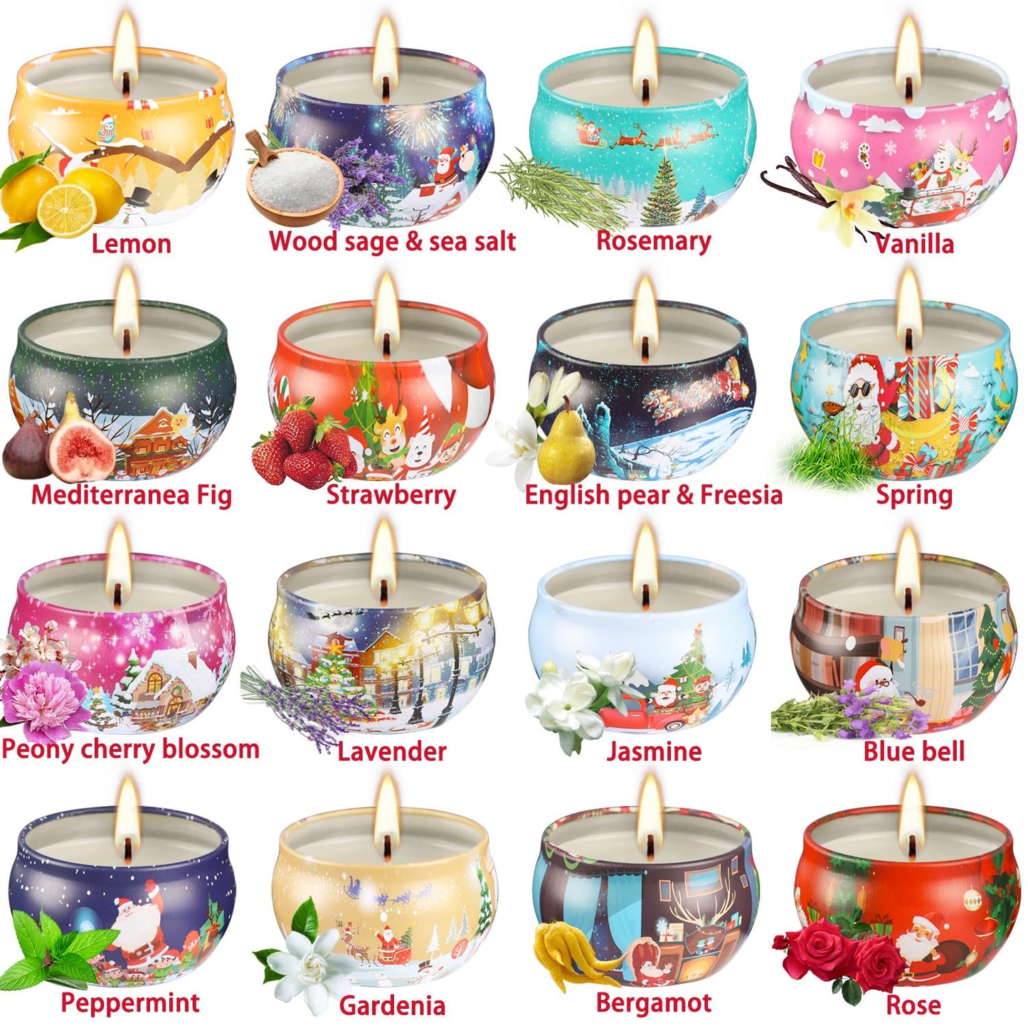 16PCS Scented Candles Christmas Gift Set - Natural Soy Wax 2.5oz Candles, 16 Fragrances
