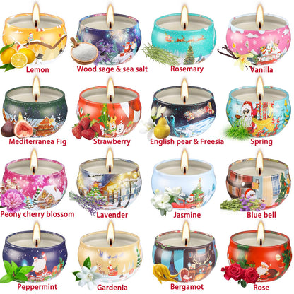 16PCS Scented Candles Christmas Gift Set - Natural Soy Wax 2.5oz Candles, 16 Fragrances