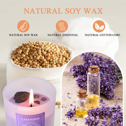 3 Soy Scented Candles for Women – 15 oz Set with Crystals (Lavender/Vanilla/Rose) Aromatherapy