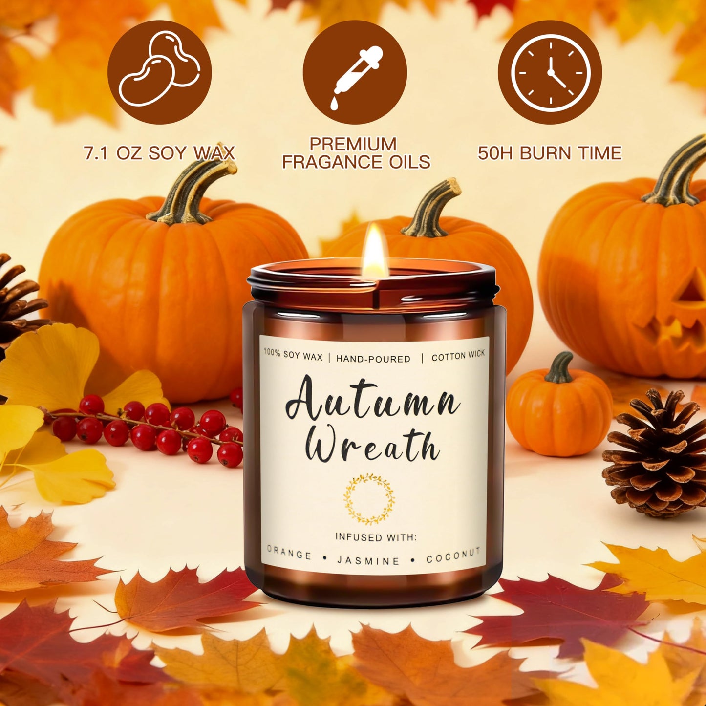 6 Pack Fall Scented Candles – 7.1oz Soy Wax, Amber Jar Gift Set