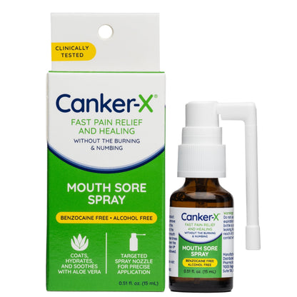 Canker-X Mouth Sore Spray  Benzocaine-Free & Alcohol-Free Oral Pain Relief (0.51 Fl. Oz) | Targeted Spray Nozzle