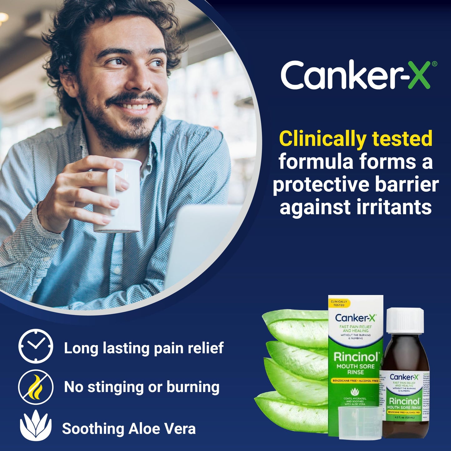 Canker-X Rincinol Oral Rinse Mouthwash – Quick Pain Relief for Canker Sores (Benzocaine Free & Alcohol Free) – 4.0 Fl Oz
