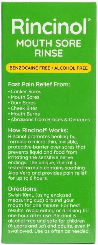 Canker-X Rincinol Oral Rinse Mouthwash – Quick Pain Relief for Canker Sores (Benzocaine Free & Alcohol Free) – 4.0 Fl Oz