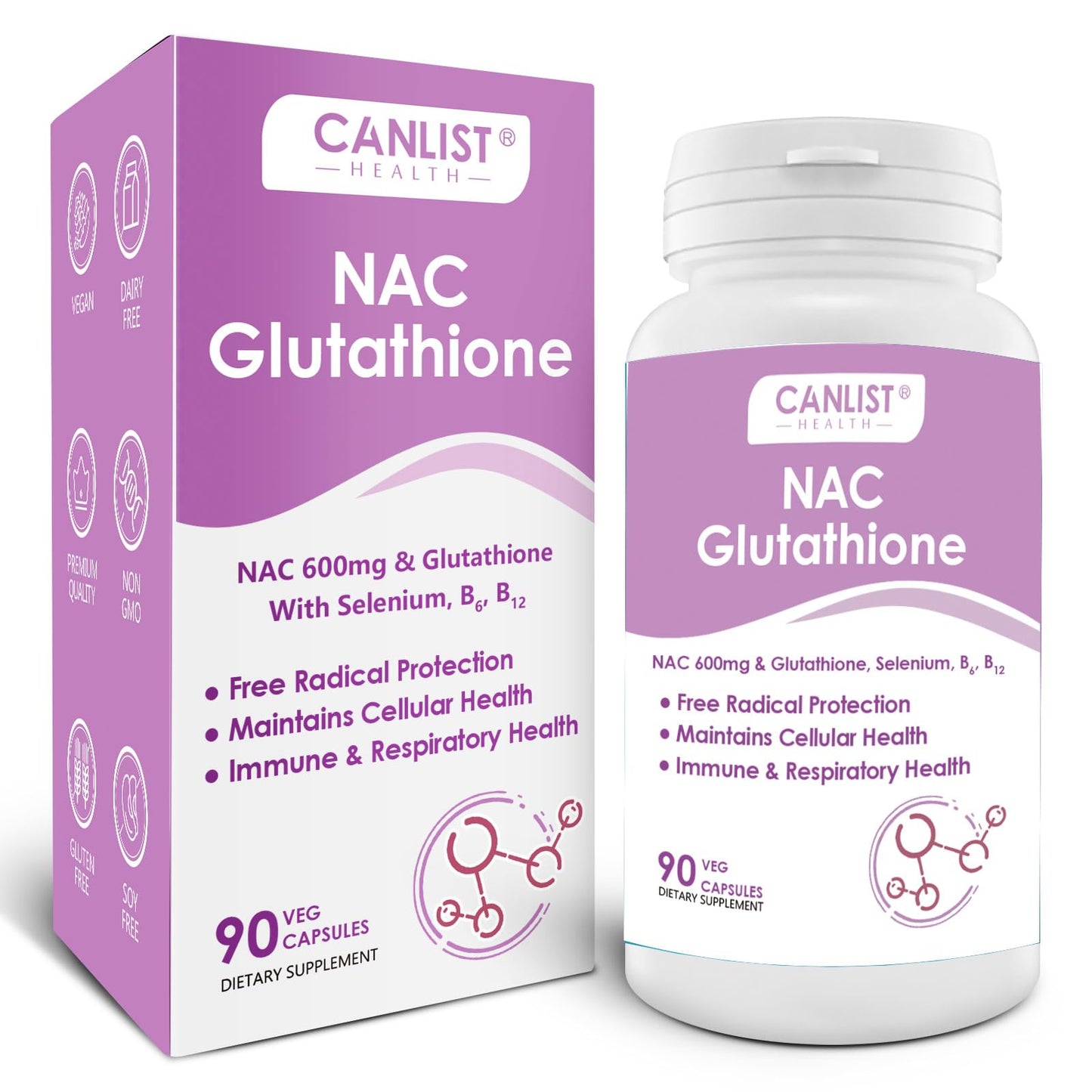 CANLIST NAC Supplement – NAC 600mg + Glutathione 400mg | Liver Health, Detox, 90 Veggie Capsules