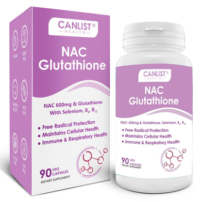CANLIST NAC Supplement – NAC 600mg + Glutathione 400mg | Liver Health, Detox, 90 Veggie Capsules