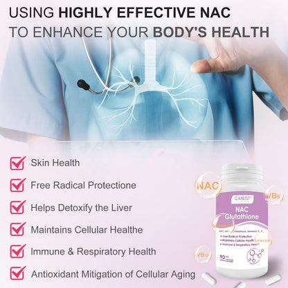 CANLIST NAC Supplement – NAC 600mg + Glutathione 400mg | Liver Health, Detox, 90 Veggie Capsules