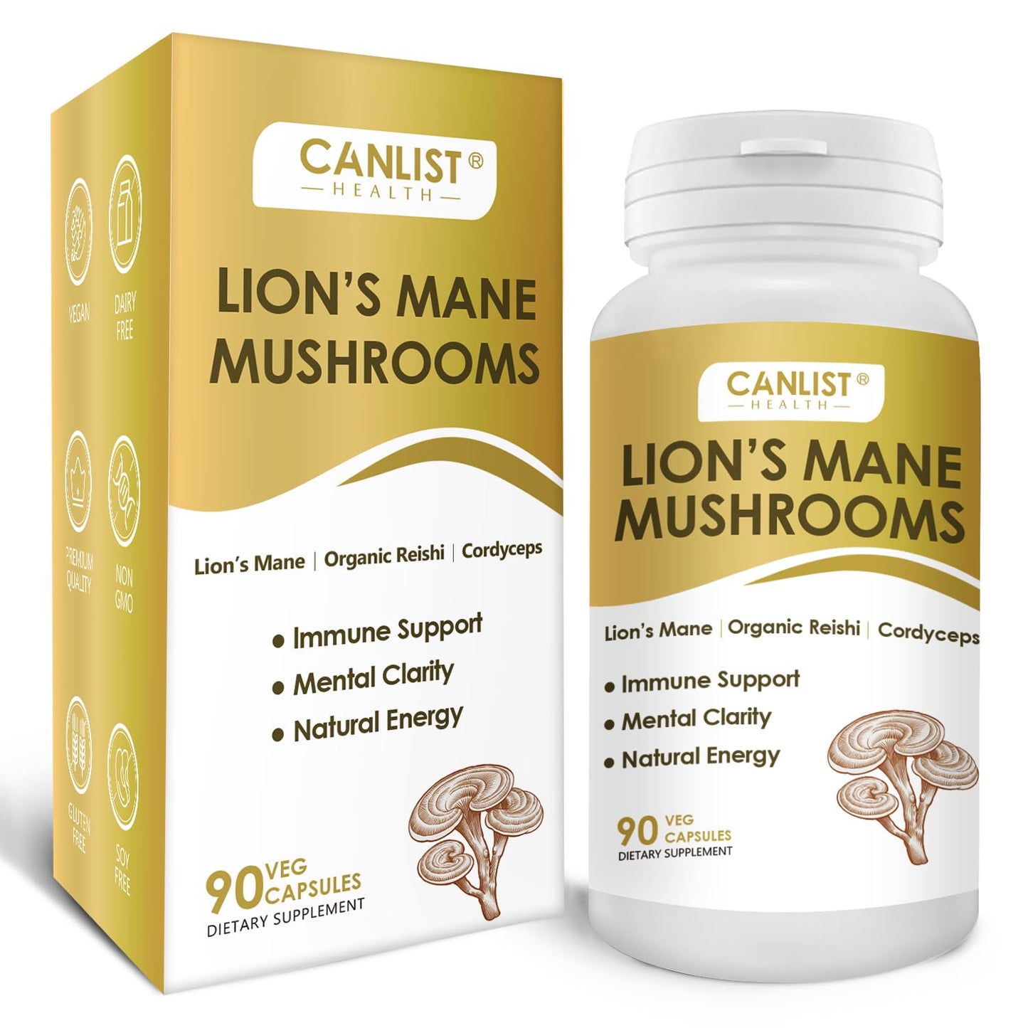 CANLIST Organic Mushroom Complex: Focus & Immunity (90 Capsules)