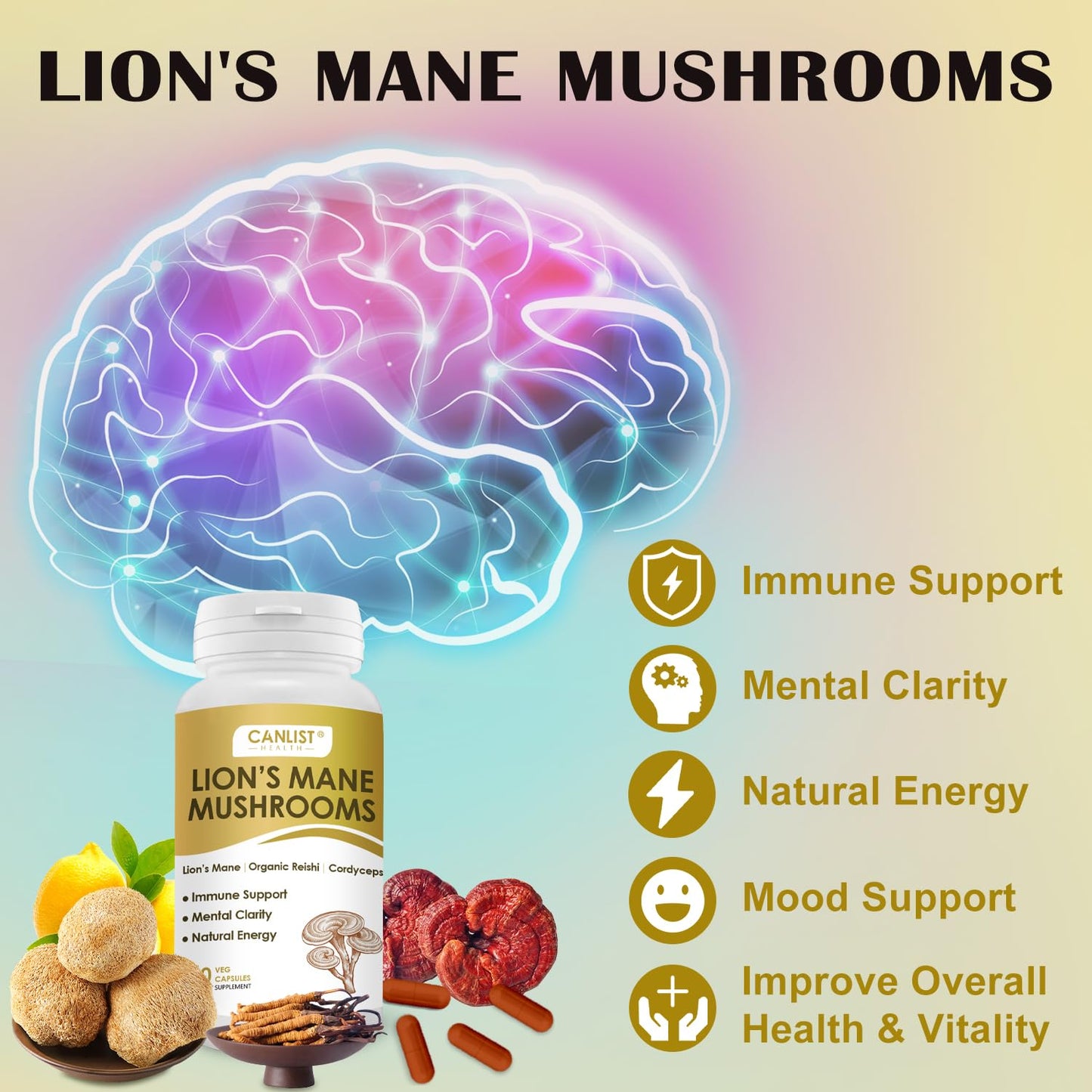 CANLIST Organic Mushroom Complex: Focus & Immunity (90 Capsules)