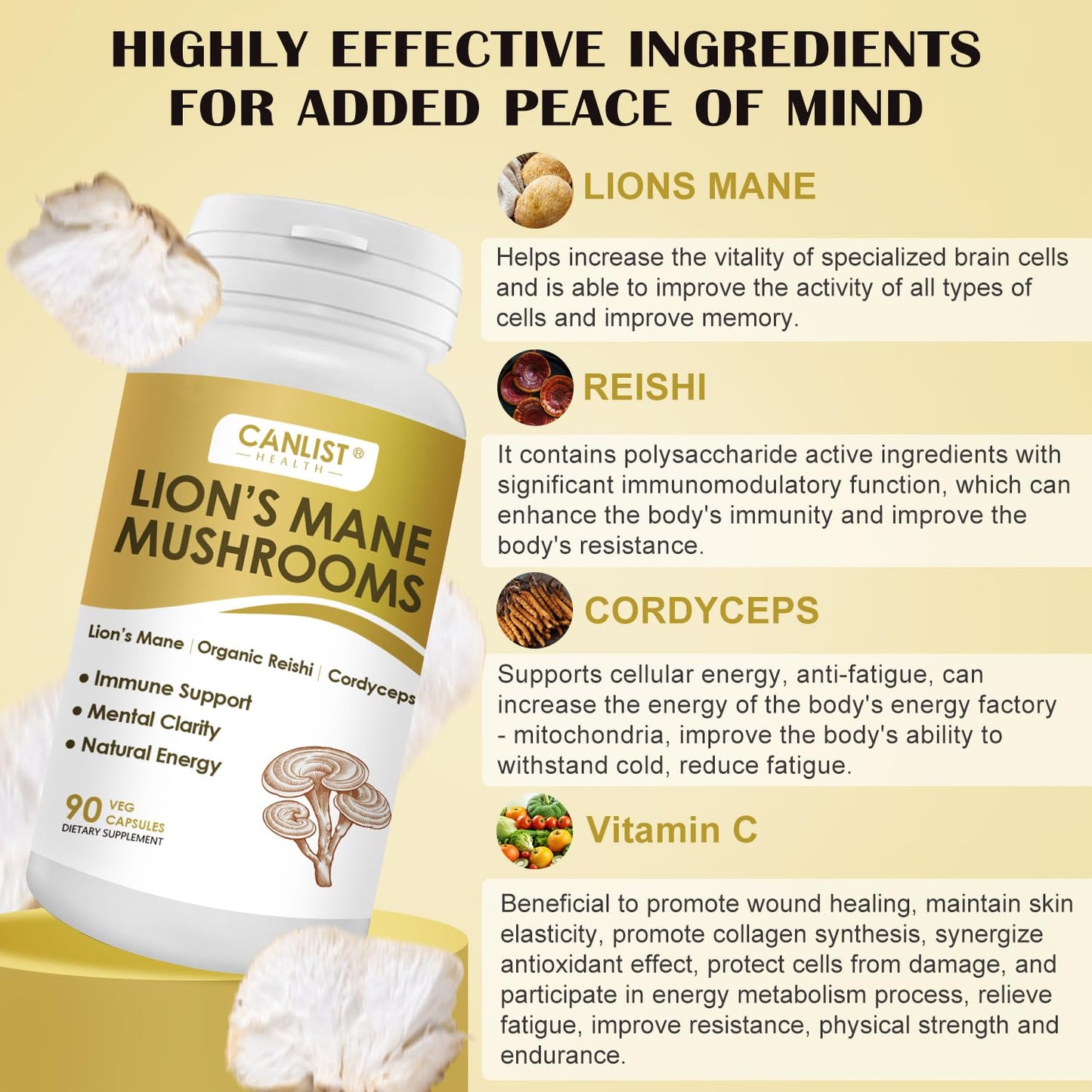 CANLIST Organic Mushroom Complex: Focus & Immunity (90 Capsules)
