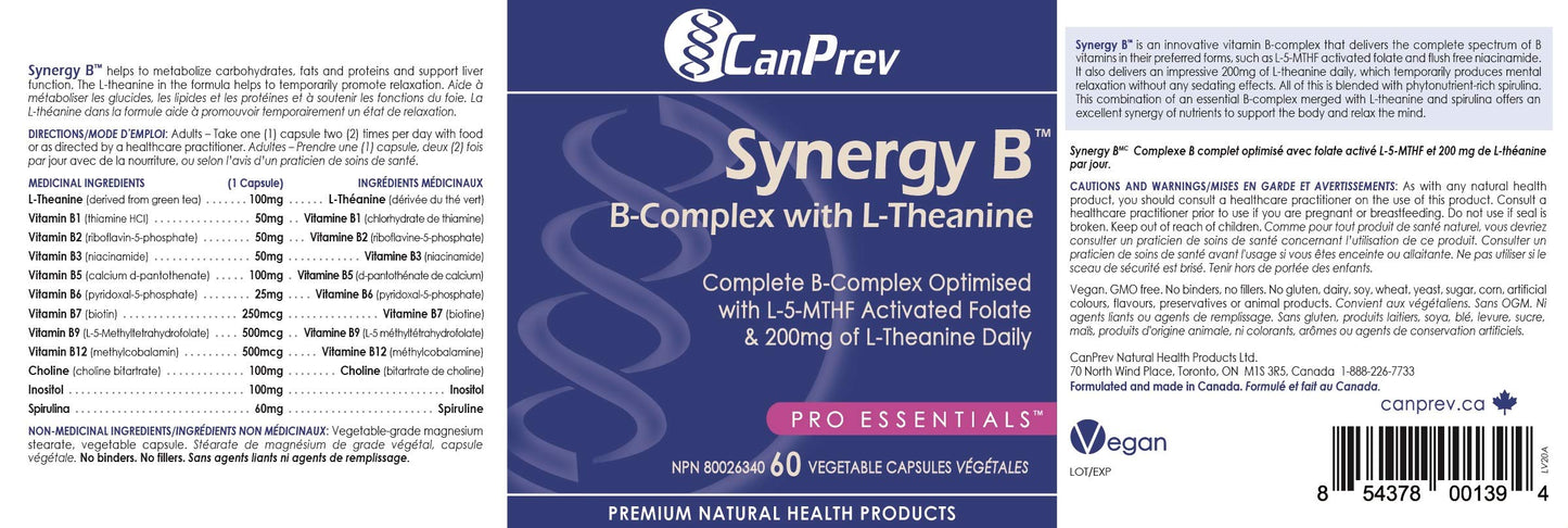 CanPrev Synergy B Complex with L-Theanine – 60 Capsules, 30-Day Supply