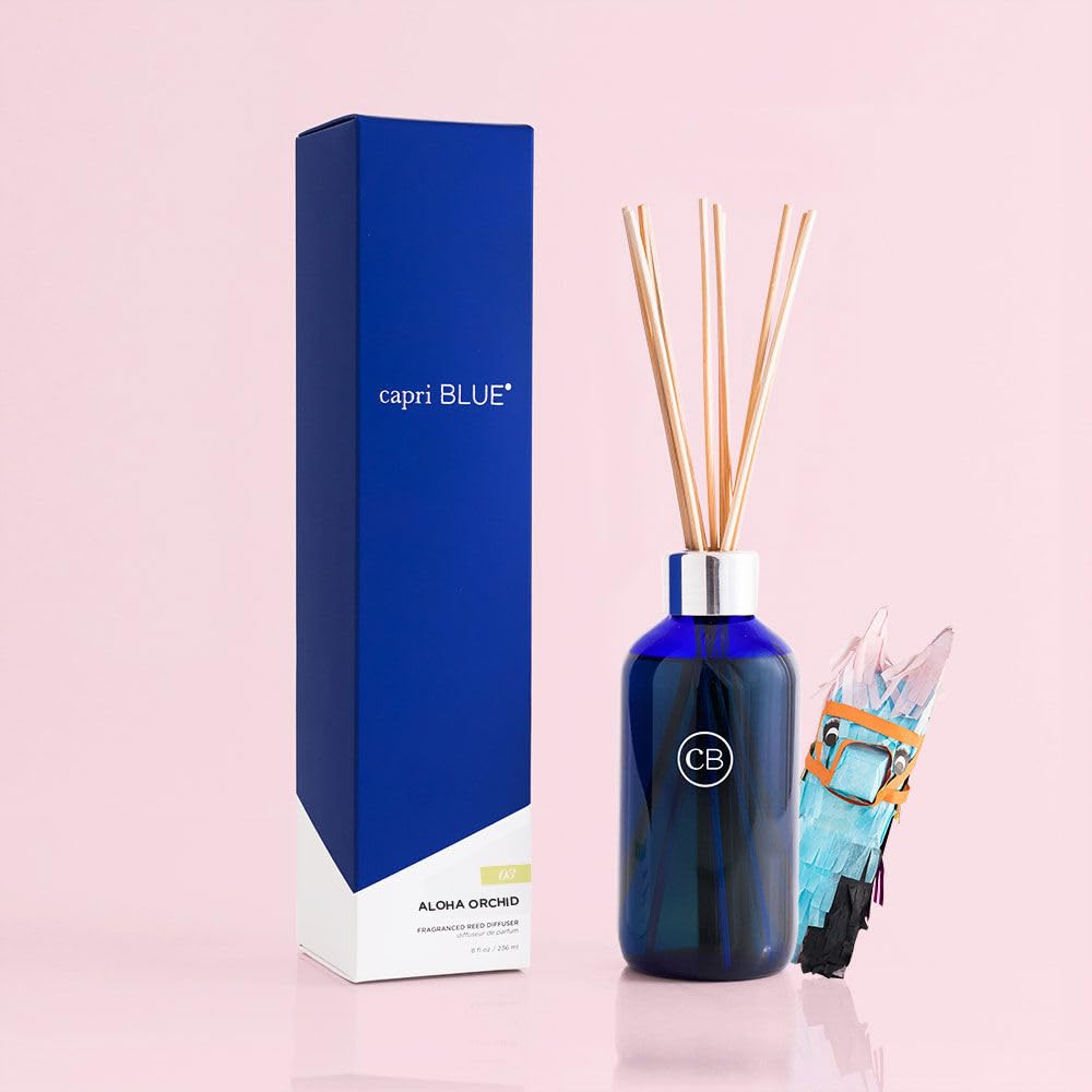 Capri Blue Aloha Orchid Reed Diffuser Set - 8 oz - Cobalt Blue