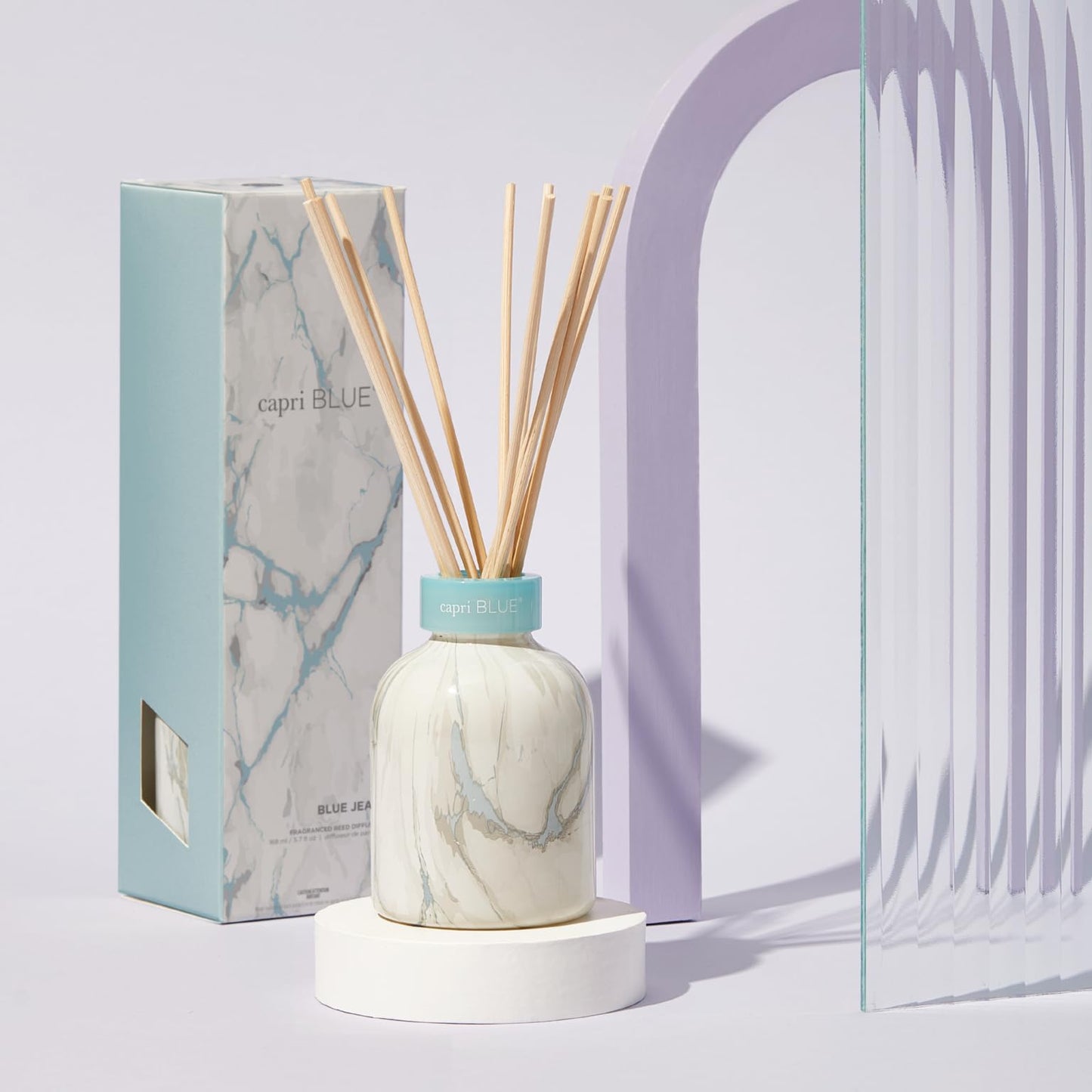 Capri Blue Blue Jean Reed Diffuser Set – Marble Diffuser, Sticks & Aroma Oil (5.7 fl oz)