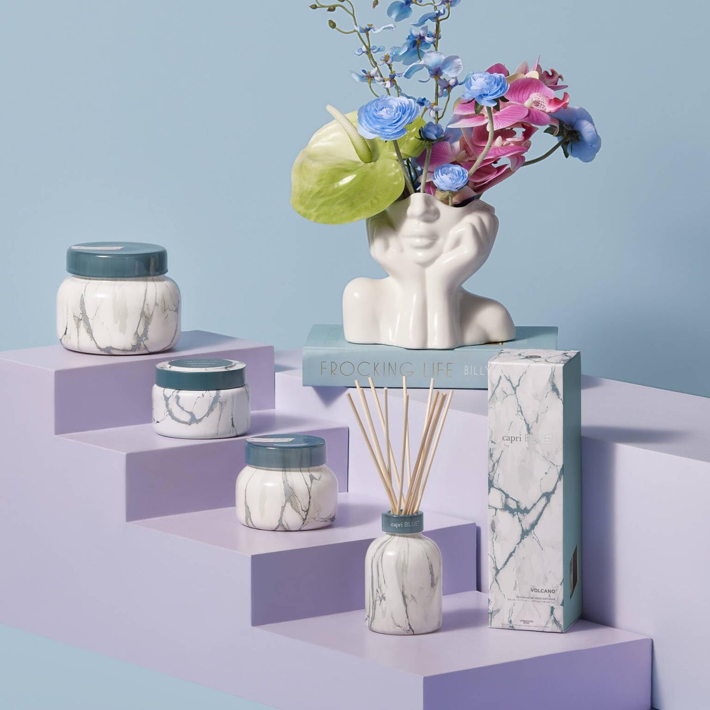Capri Blue Modern Marble Reed Diffuser Set – Volcano (5.7 fl oz) | Luxury Home Fragrance