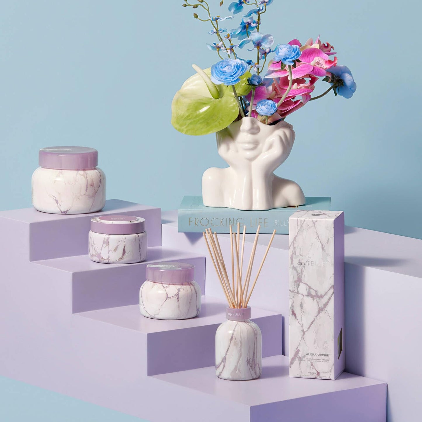 Capri Blue Modern Marble Reed Diffuser Set - Aloha Orchid (5.7 fl oz) | Luxury Home Fragrance