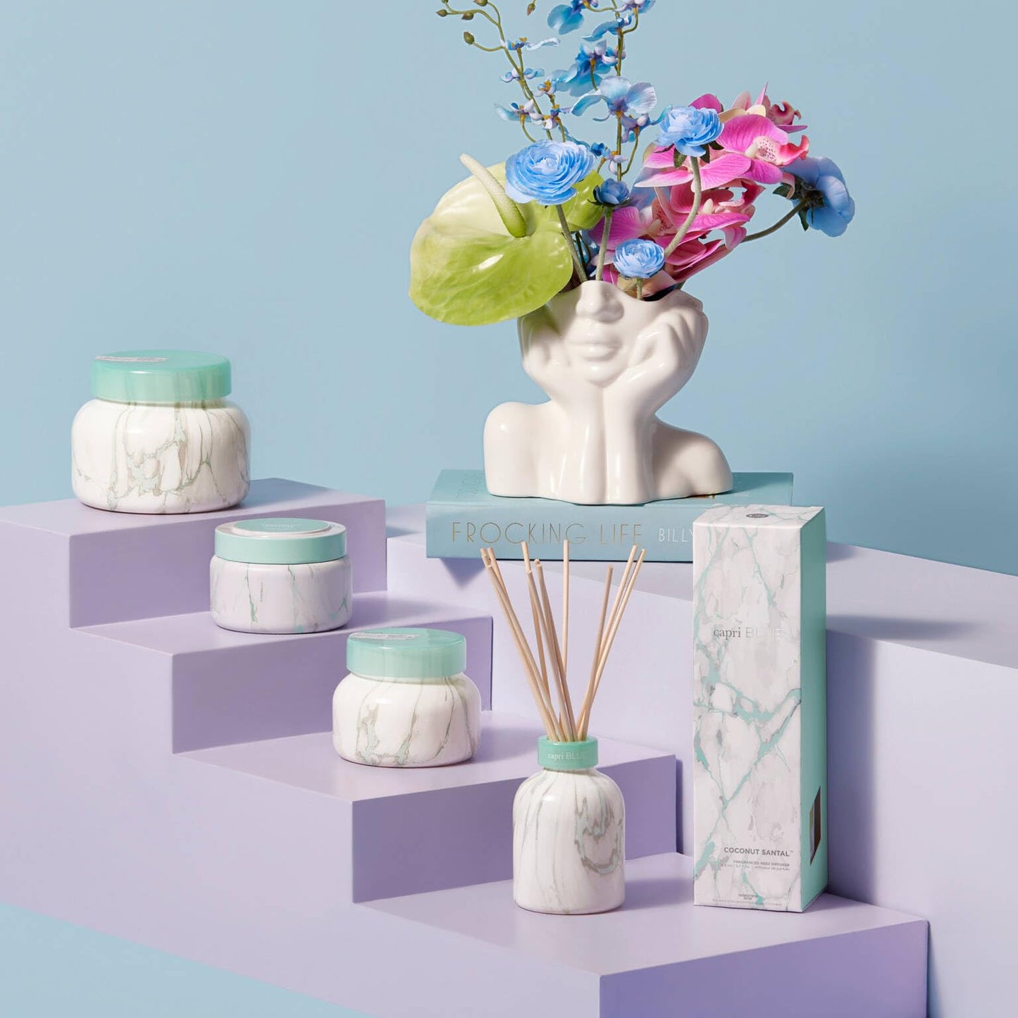 Capri Blue Modern Marble Reed Diffuser Set – Coconut Santal | Luxury Home Fragrance