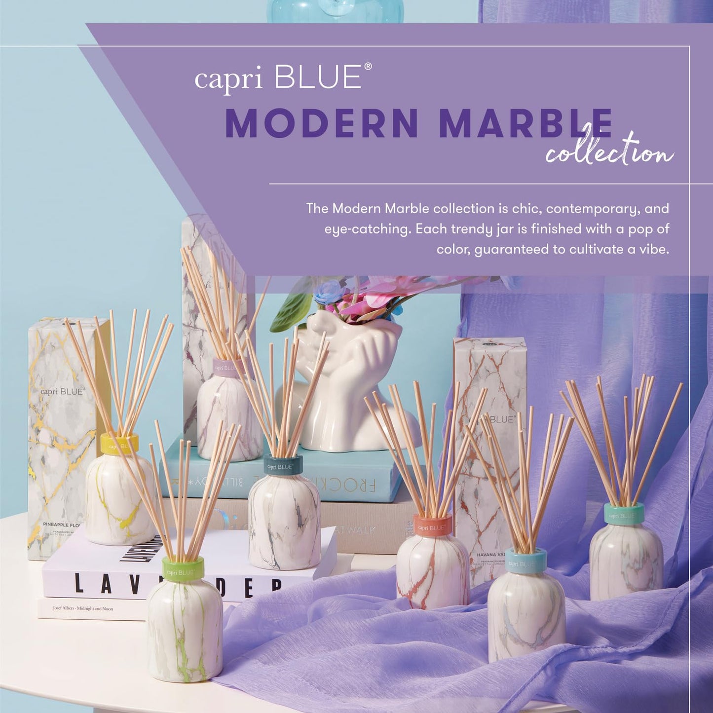 Capri Blue Modern Marble Reed Diffuser Set – Coconut Santal | Luxury Home Fragrance