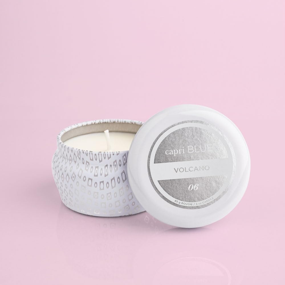 Capri Blue Volcano Mini Tin Candle (3 oz) • Luxury Soy Wax Blend in Tropical Fruit & Sugared Citrus • White Jar