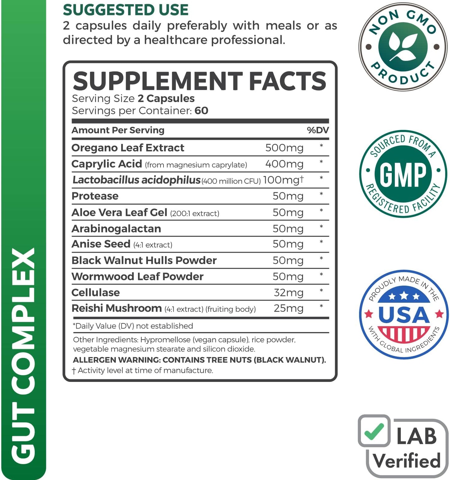 Candida Support 120 Capsules - Caprylic Acid, Oregano Oil & Probiotics