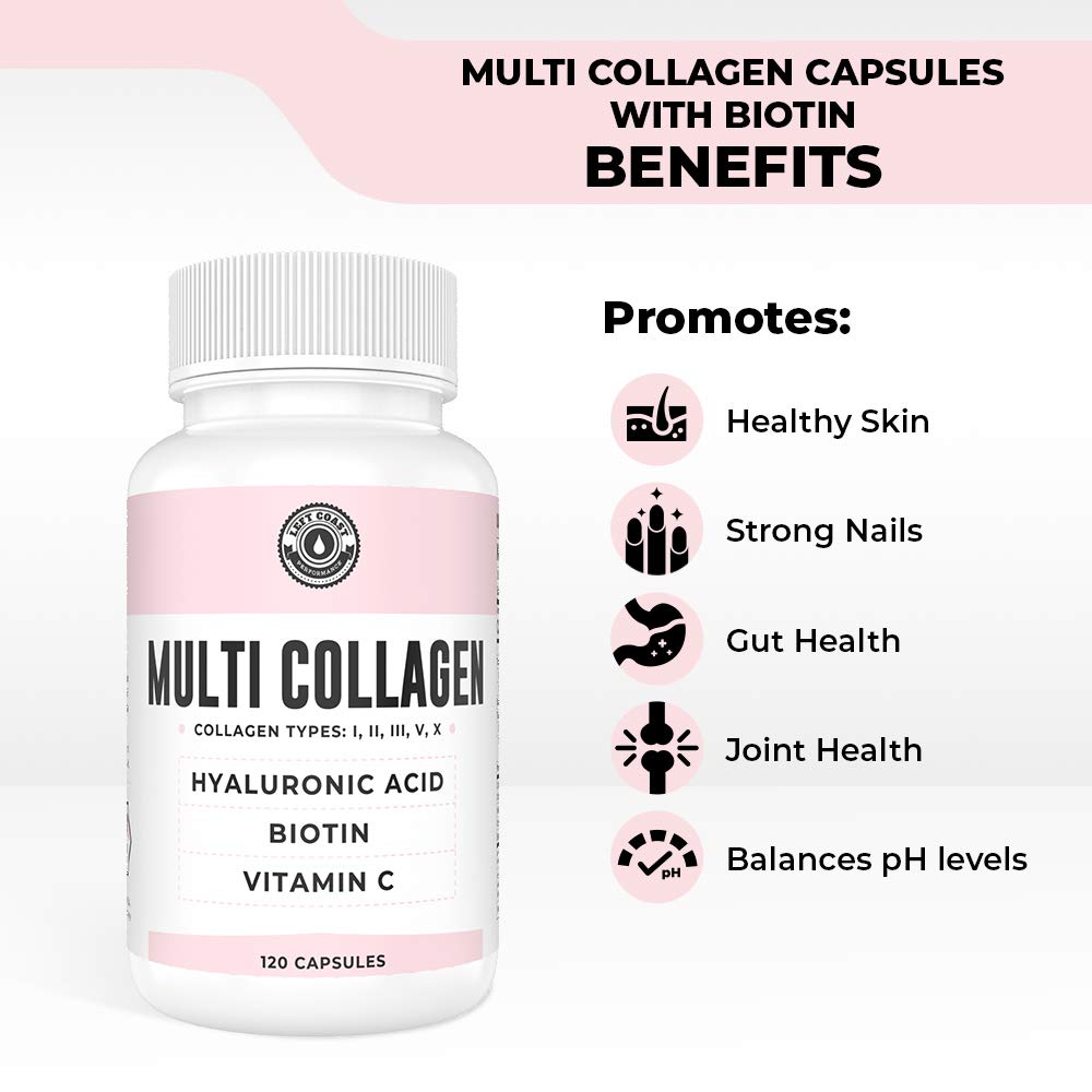 Collagen Capsules with Biotin, Hyaluronic Acid & Vitamin C – Multi-Collagen Peptides (120 Count)