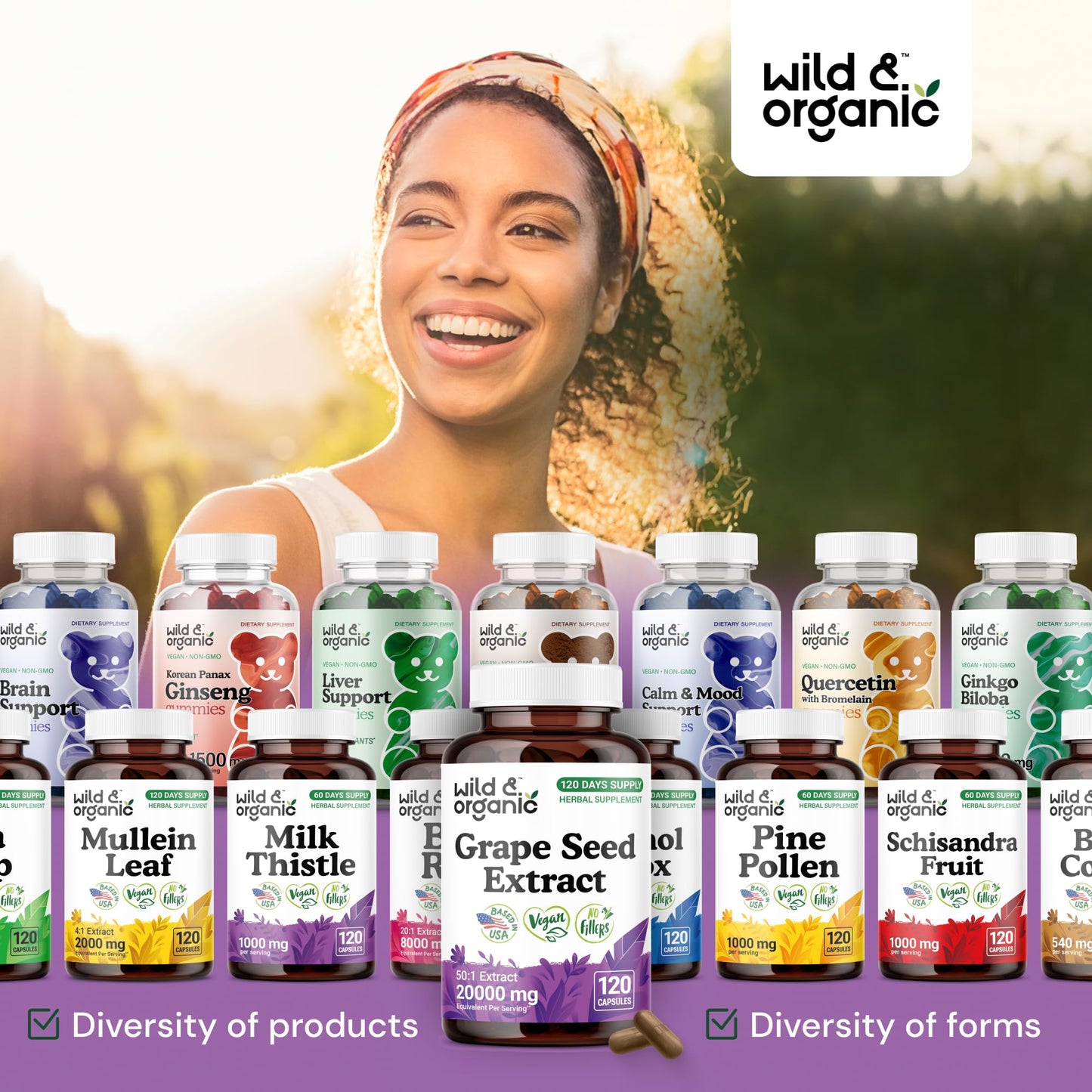 Wild & Organic Grape Seed Extract Capsules - 20,000 mg Strength Grapeseed Extract Equivalent - 95% Polyphenols - 400 mg per Serving - 120 Vegan Capsules - 4 Month Supply - Non-GMO