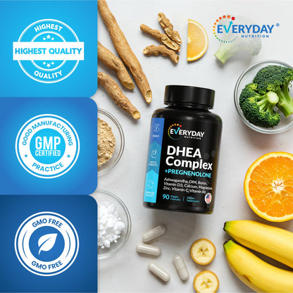 DHEA Micronized 200mg & Pregnenolone 100mg Complex – Hormone Support, USA Made, 90 Capsules