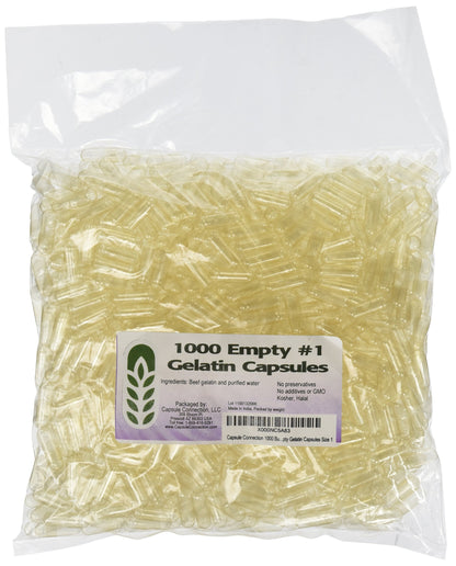 Capsule Connection 1000 Bulk Empty Gelatin Capsules Size 1 – Resealable Bag