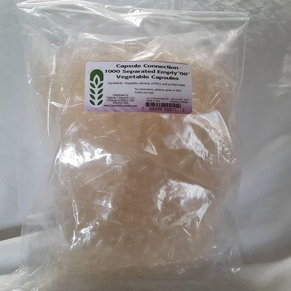 Capsule Connection 1000 Separated Empty Vegetable Capsules - 00\" Size, Vegan & Vegetarian, Resealable Bag