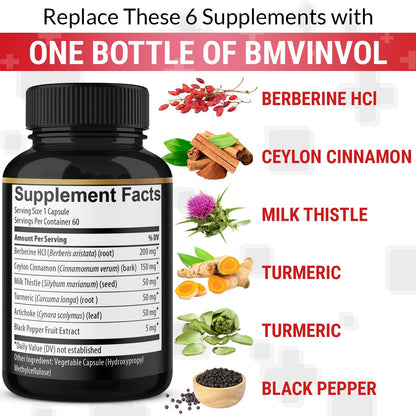 Berberine with Ceylon Cinnamon, Turmeric, Milk Thistle – 120 Capsules, 4 Months