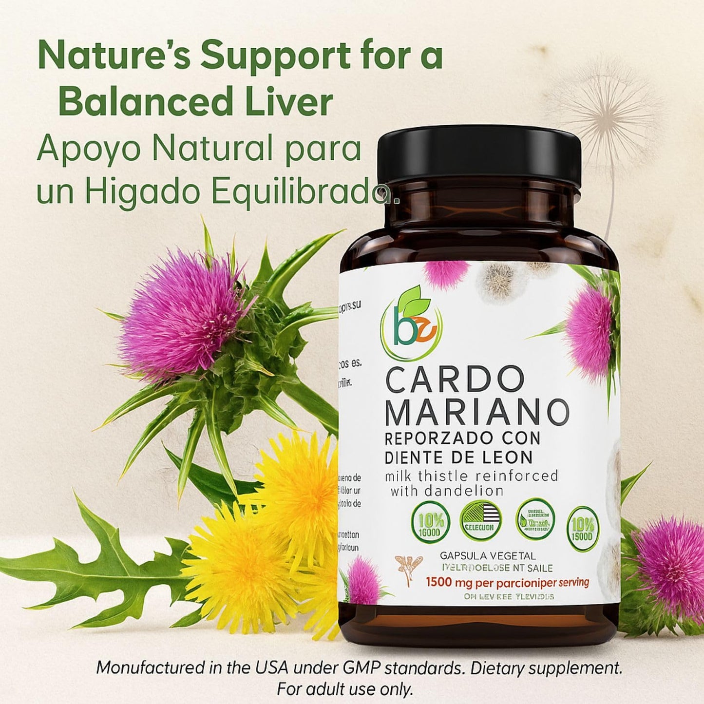 Milk Thistle + Dandelion Root — 90 Veggie Capsules | 1500 mg per Serving | Liver Health & Detox | 100% Natural | Made in USA | BexpertsUSA