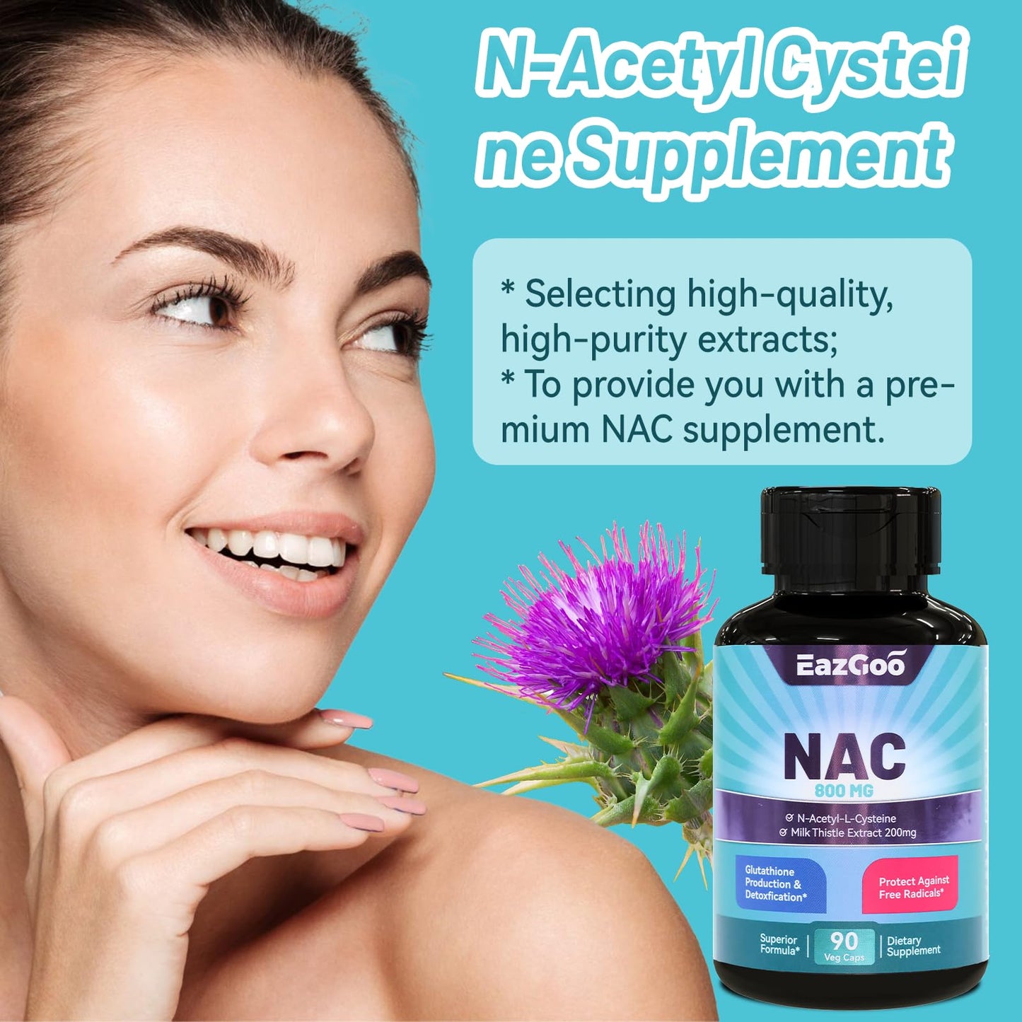 NAC 800mg + Milk Thistle 200mg Capsules – Antioxidant, 90 Count, Vegan