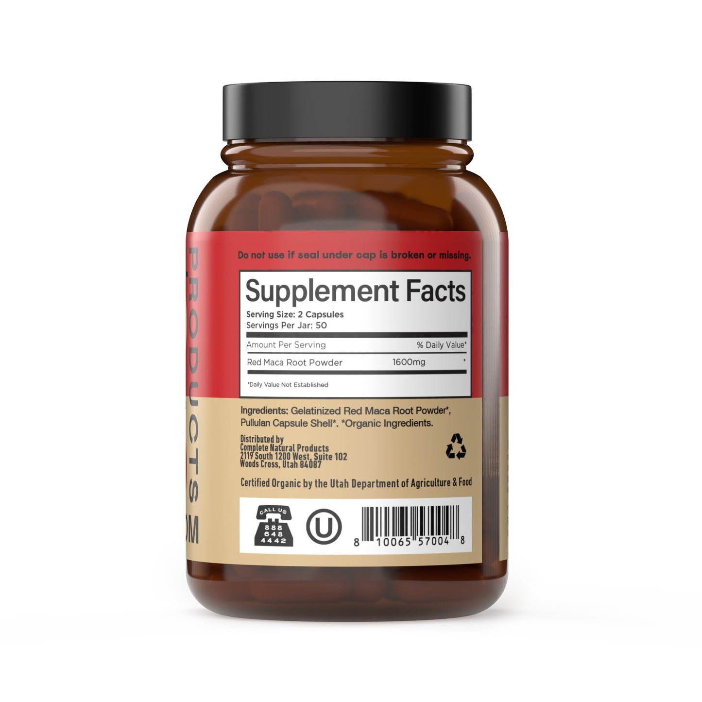 Complete Natural Products Organic Red Maca Root Capsules - 800mg Gelatinized, 2-Pack