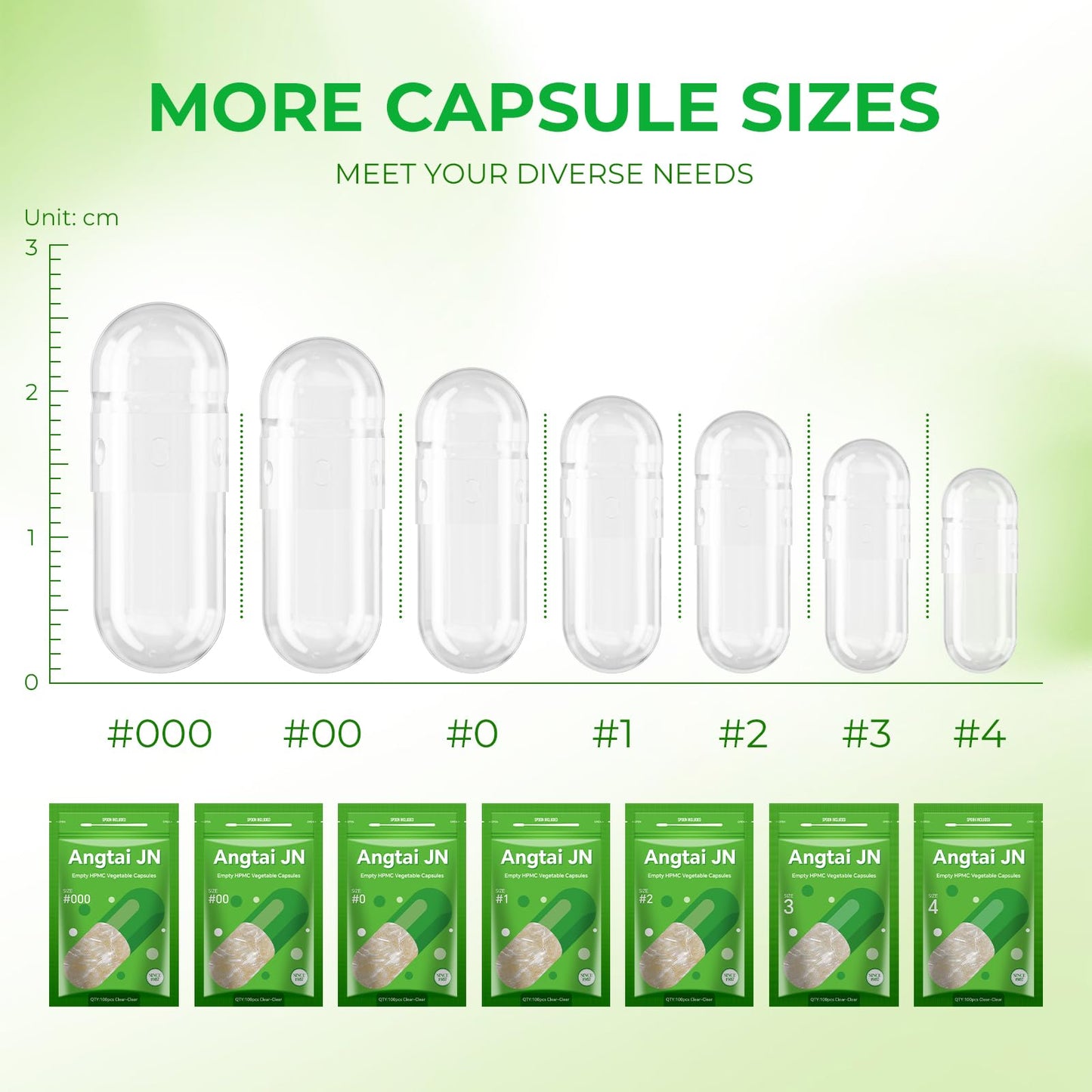 Angtai JN Size 4 Empty Capsules – 100 Count Clear Vegan Pill Caps