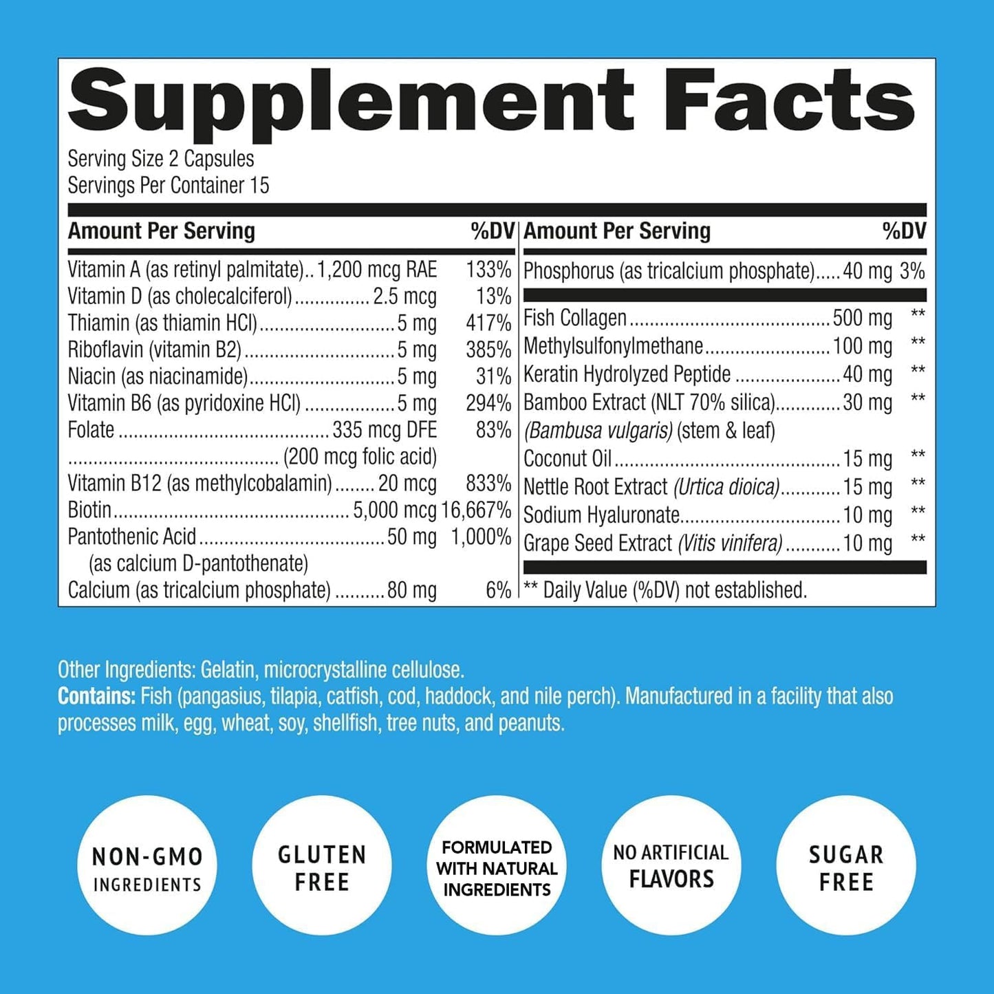 Biotin, Collagen & Keratin with Folate – Hair Growth Vitamins for Women & Men | Gluten Free & GMO Free (120 Caps)