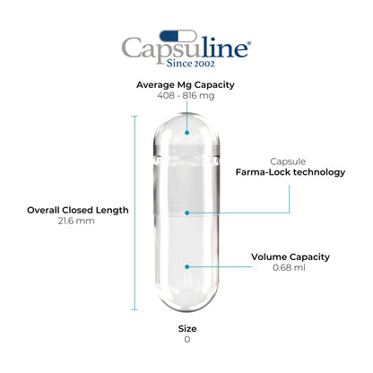 Capsuline Size 0 Empty Gelatin Capsules - 1000 Count | Gluten Free, Kosher, Non-GMO