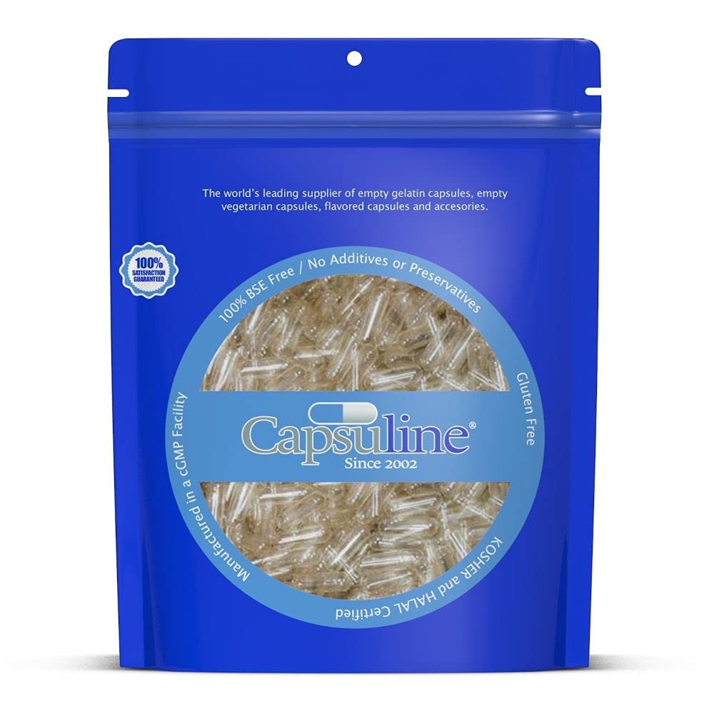 Capsuline Size 2 Clear Empty Gelatin Capsules – 1000 Count | Kosher, Gluten Free, Non-GMO
