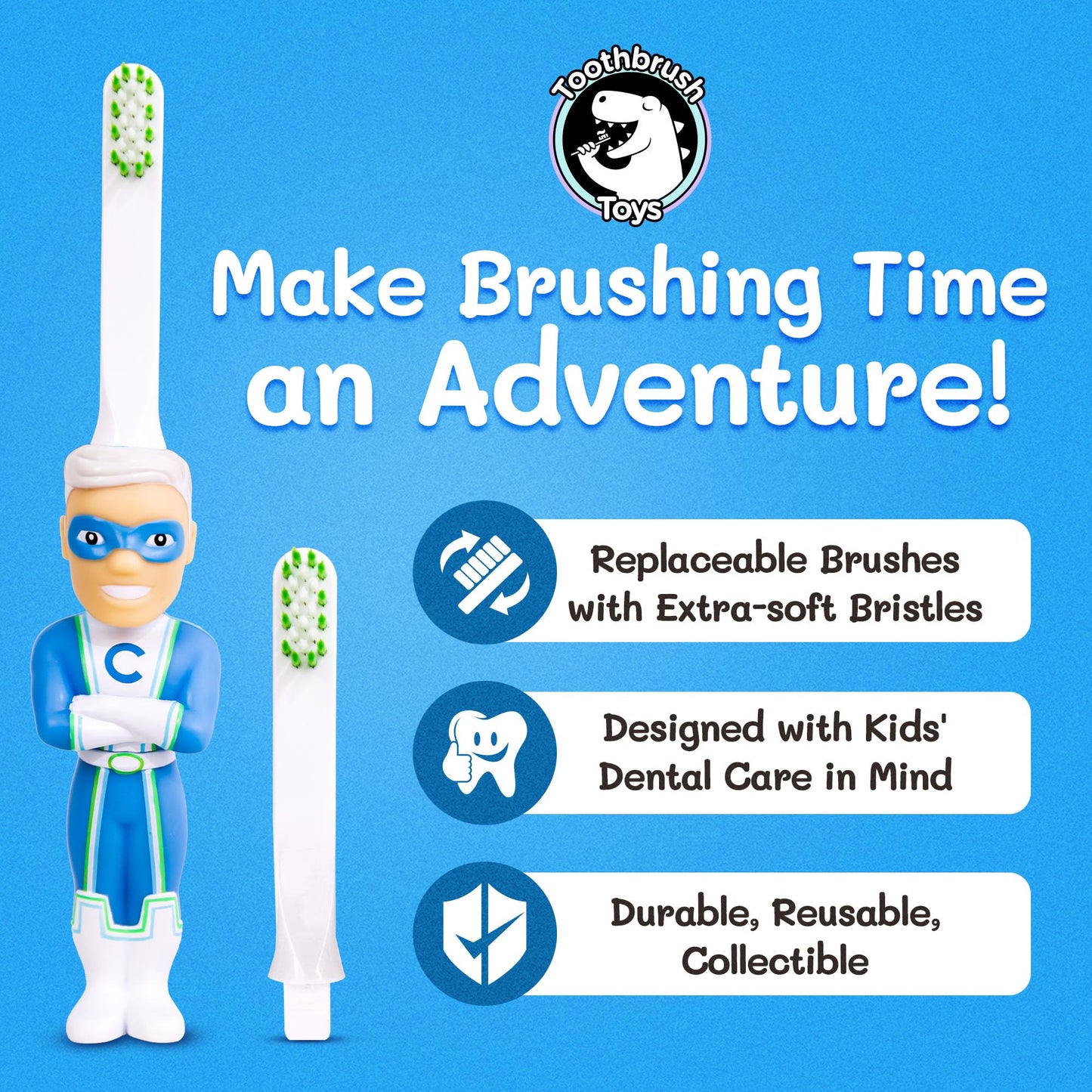 Kids Soft Bristle Superhero Toothbrush for Ages 2+ | Gentle, Replaceable Head, Ergonomic Handle