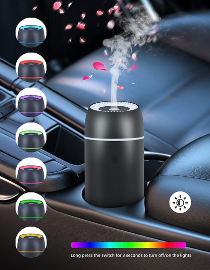 Car Diffuser for Essential Oils - Portable 100ml USB-C Ultrasonic Aromatherapy Diffuser with Colorful Lights (Black)