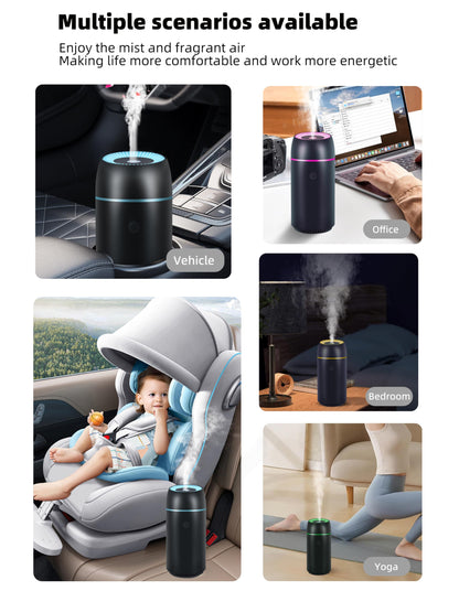 Car Diffuser for Essential Oils - Portable 100ml USB-C Ultrasonic Aromatherapy Diffuser with Colorful Lights (Black)