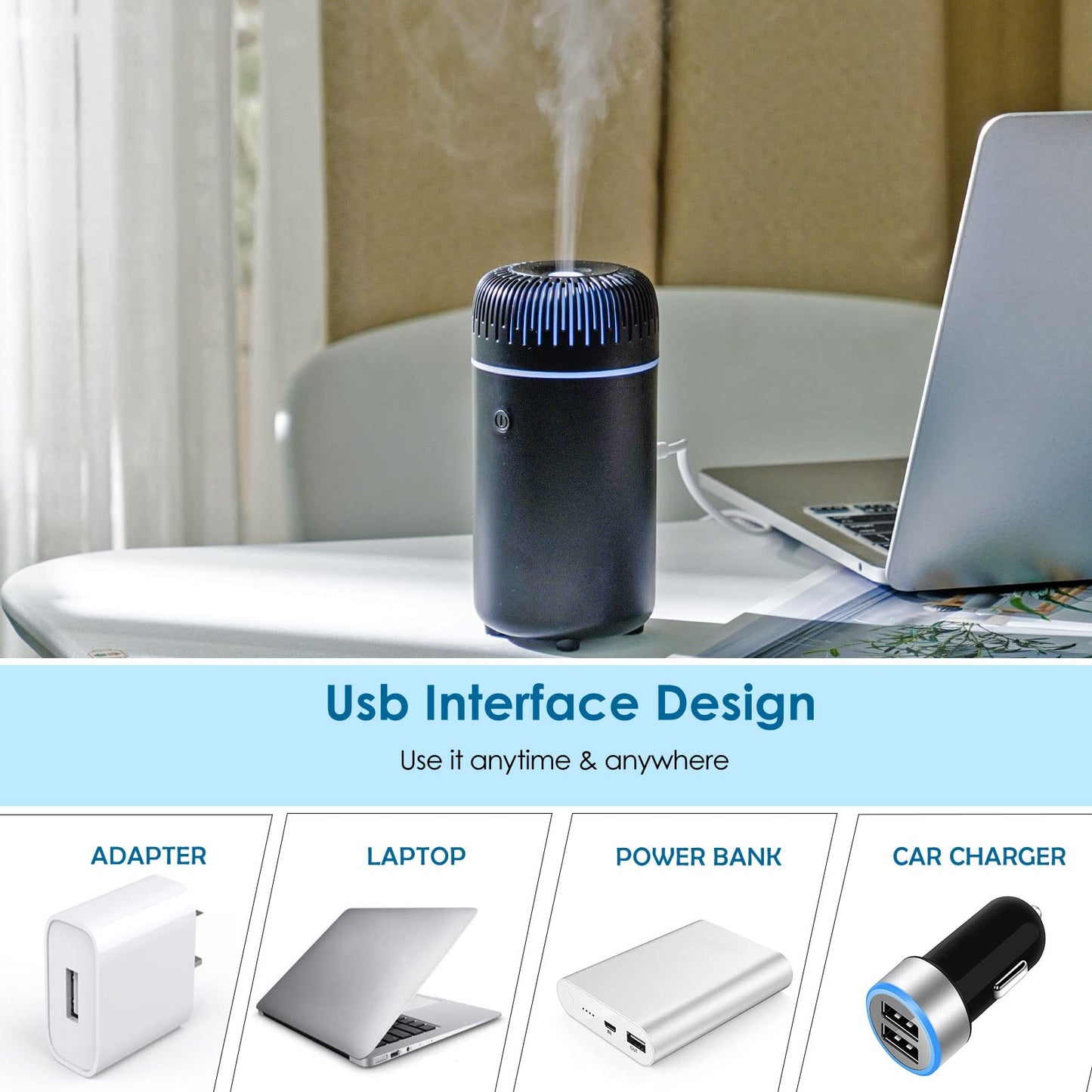 Car Diffuser Humidifier USB Aromatherapy – Mini Portable Diffuser for Car, Home, Office (Black)