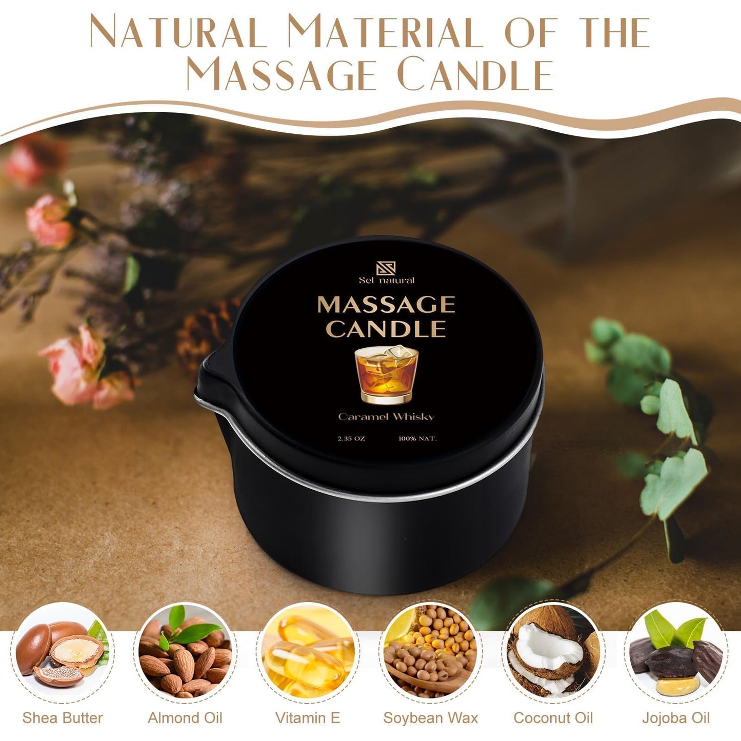 3 Pack Massage Oil Candles 2.35oz – Eucalyptus Mint, Cedar Sandalwood, Caramel Whisky