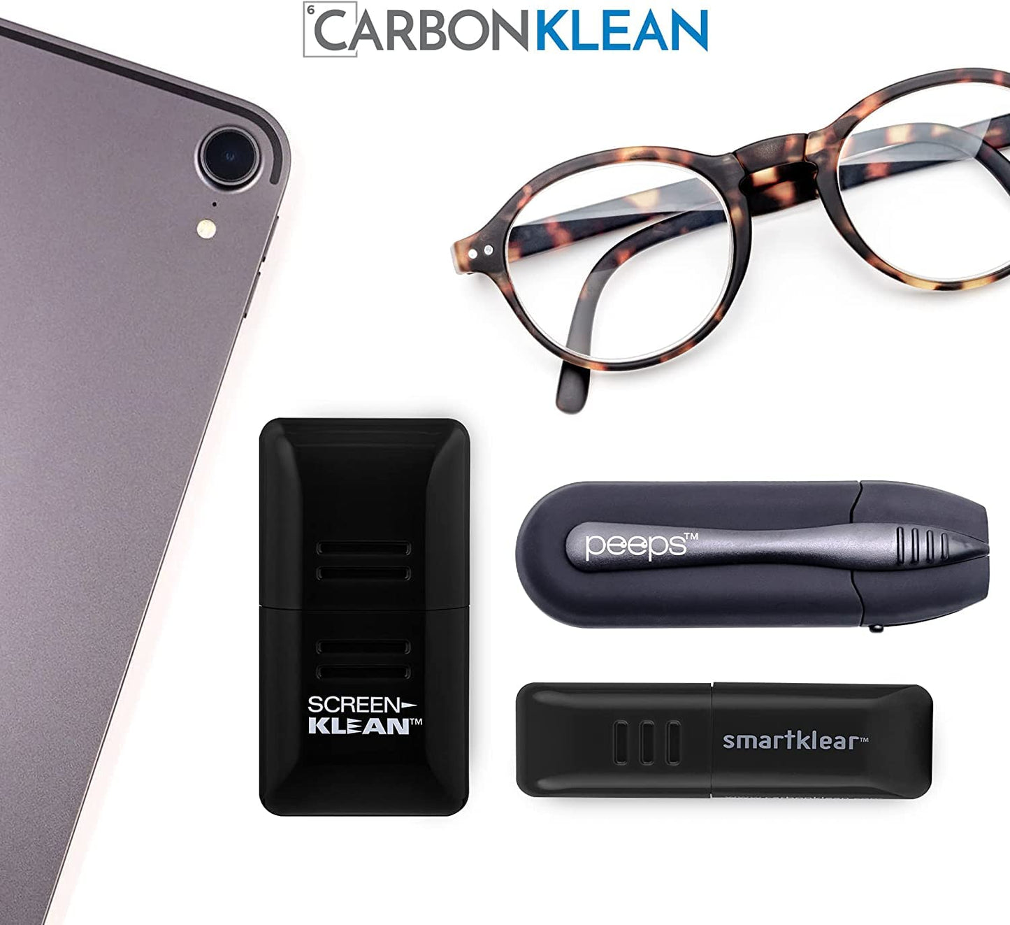 CarbonKlean Peeps Eyeglass Lens Cleaner – NASA-Used Carbon Microfiber, 500 Uses, Soft Touch Black (2 Pack)