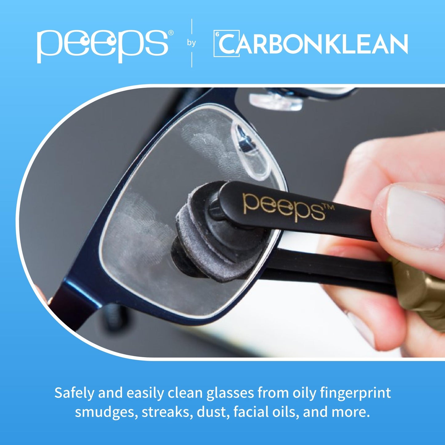 CarbonKlean Peeps Glasses Cleaner - Carbon Microfiber Tech, Soft Touch Blue, 3 Count