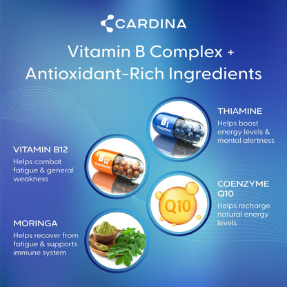 Cardina B12 Vitamins for Women and Men – Brain Memory & Focus Support with Thiamine B1 & COQ10 | 60 Ct