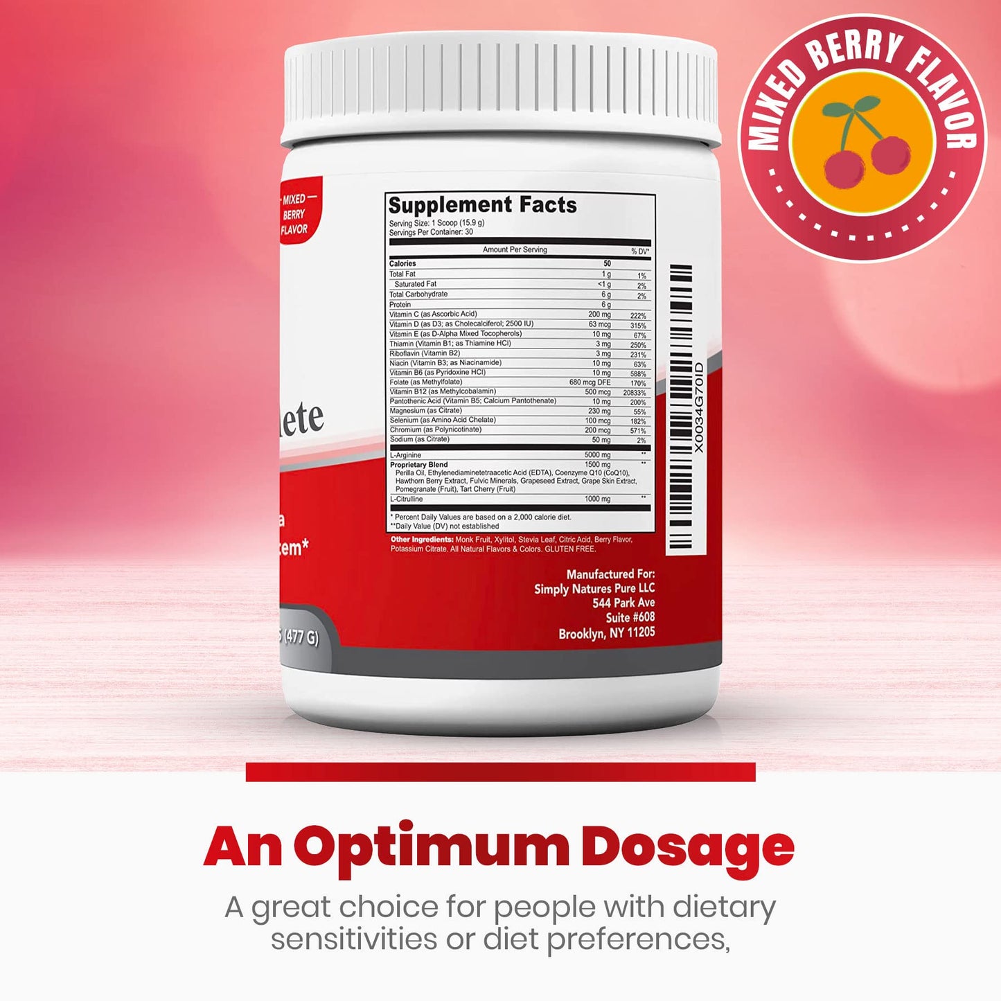 Simply Nature's Pure Cardio Complete - 5,000 mg L-Arginine & 1,000 mg L-Citrulline