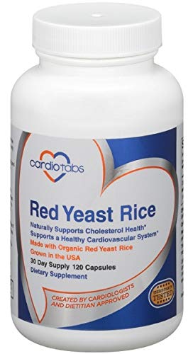 Cardiotabs Red Yeast Rice - 1200 mg per serving, 30 Day Supply, Gluten Free, Certified Organic - 100% American Made - 120 Capsules